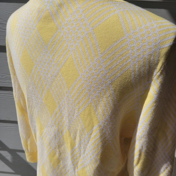 Talbots Petite Yellow-White Argyle Cardigan Sweater 3/4 Sleeve Size Lp - Picture 6 of 8